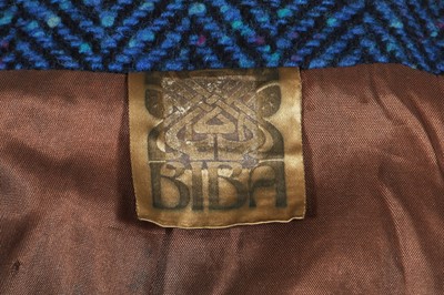 Lot 95 - A Biba black and blue herringbone weave wool suit, circa 1973