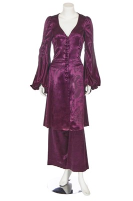 Lot 32 - A Biba printed purple satin ensemble, circa 1970