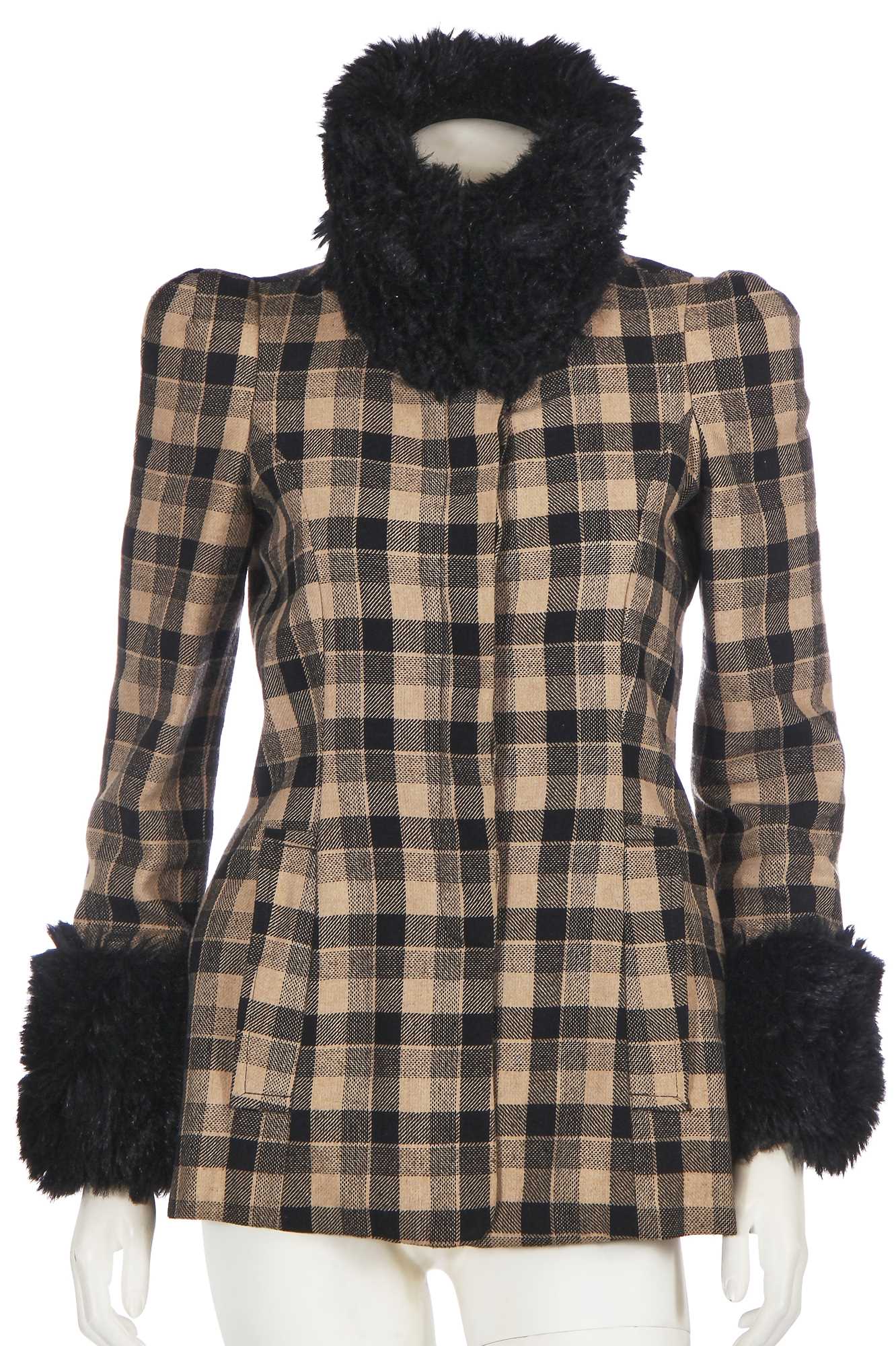 Lot 117 - A Biba checked beige and black wool jacket, circa 1974