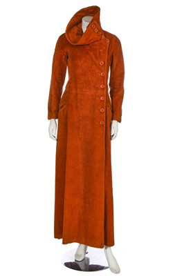 Lot 33 - A Biba burnt orange cut pile 'Battle Dress' carpet coat, circa 1970