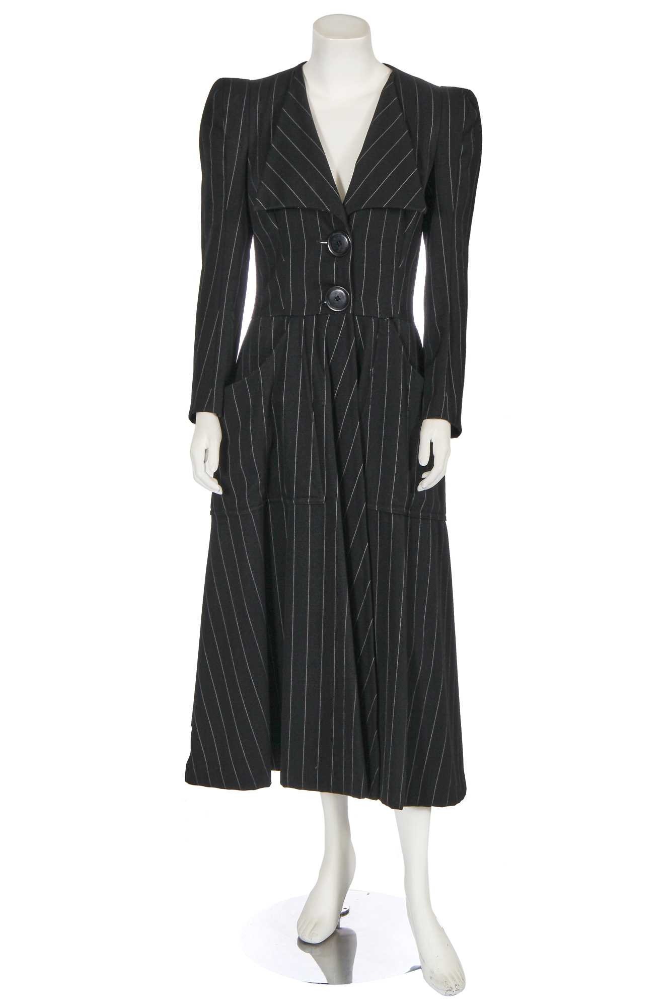 Lot 96 - A Biba black pinstripe wool coat, circa 1973