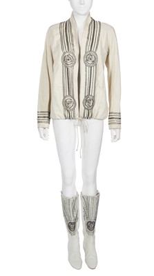 Lot 119 - A Loewe off-white embellished suede jacket and pair of boots, 2000s