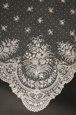 Lot 536 - A Brussels bobbin appliqué lace veil, circa...