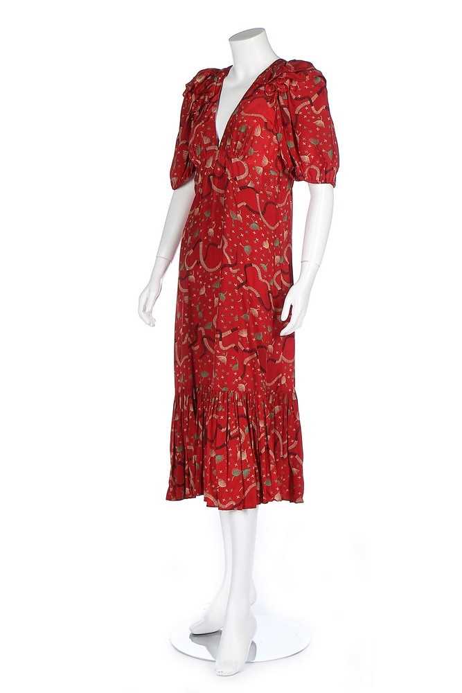 Vintage Red Celia Birtwell Ossie Clark  Midi Dress M