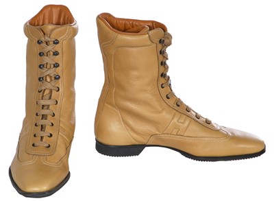 Lot 61 - A pair of Hermès tan leather boots, 2010s