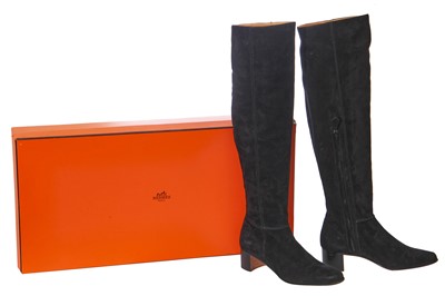 Lot 58 - A pair of black suede Hermès boots, 2010s