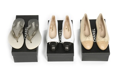 Lot 5 - Three pairs of summery Chanel shoes, modern,...