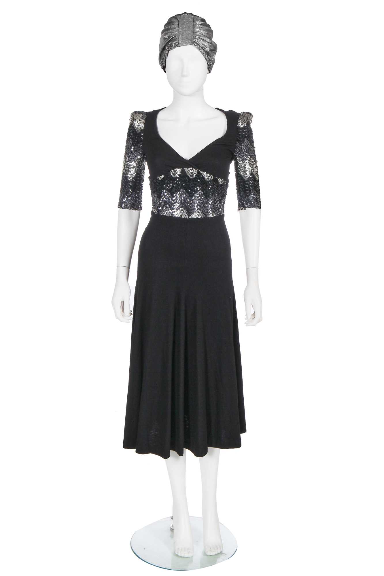 Lot 124 - A Biba sequined black brushed wool jersey dress, circa 1974