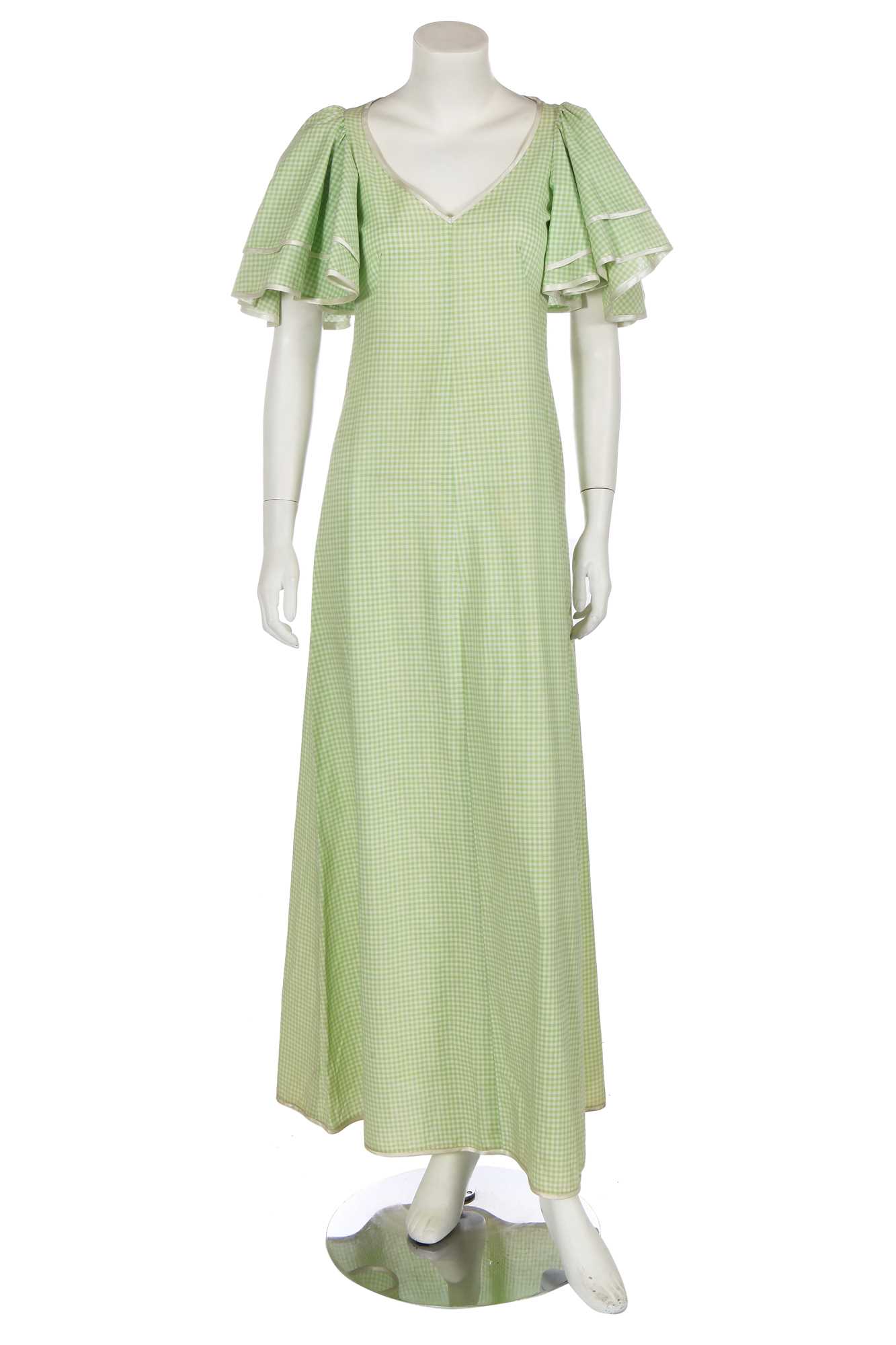 Click for high resolution Lot 8 - A Biba green and white gingham cotton maxi dress, circa 1968