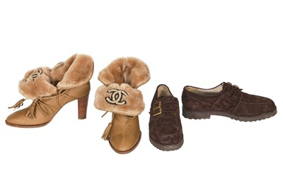 Lot 23 - Two pairs of Chanel shearling shoes, 2010s