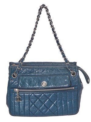 Lot 7 - A Chanel blue leather handbag, circa 2007