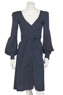 Lot 101 - A Biba navy and white polka dot linen dress, circa 1973