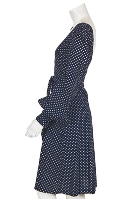 Lot 101 - A Biba navy and white polka dot linen dress, circa 1973