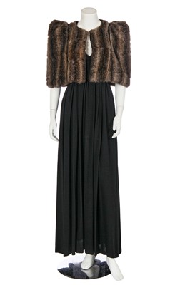 Lot 102 - A Biba faux fur capelet and moss crêpe maxi dress, circa 1973