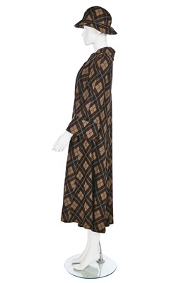 Lot 141 - A Biba black and brown checked viscose jersey swing coat and hat, circa 1974