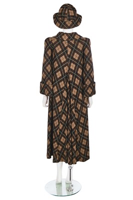 Lot 141 - A Biba black and brown checked viscose jersey swing coat and hat, circa 1974