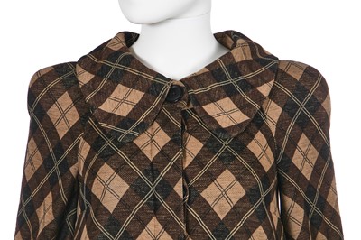 Lot 141 - A Biba black and brown checked viscose jersey swing coat and hat, circa 1974