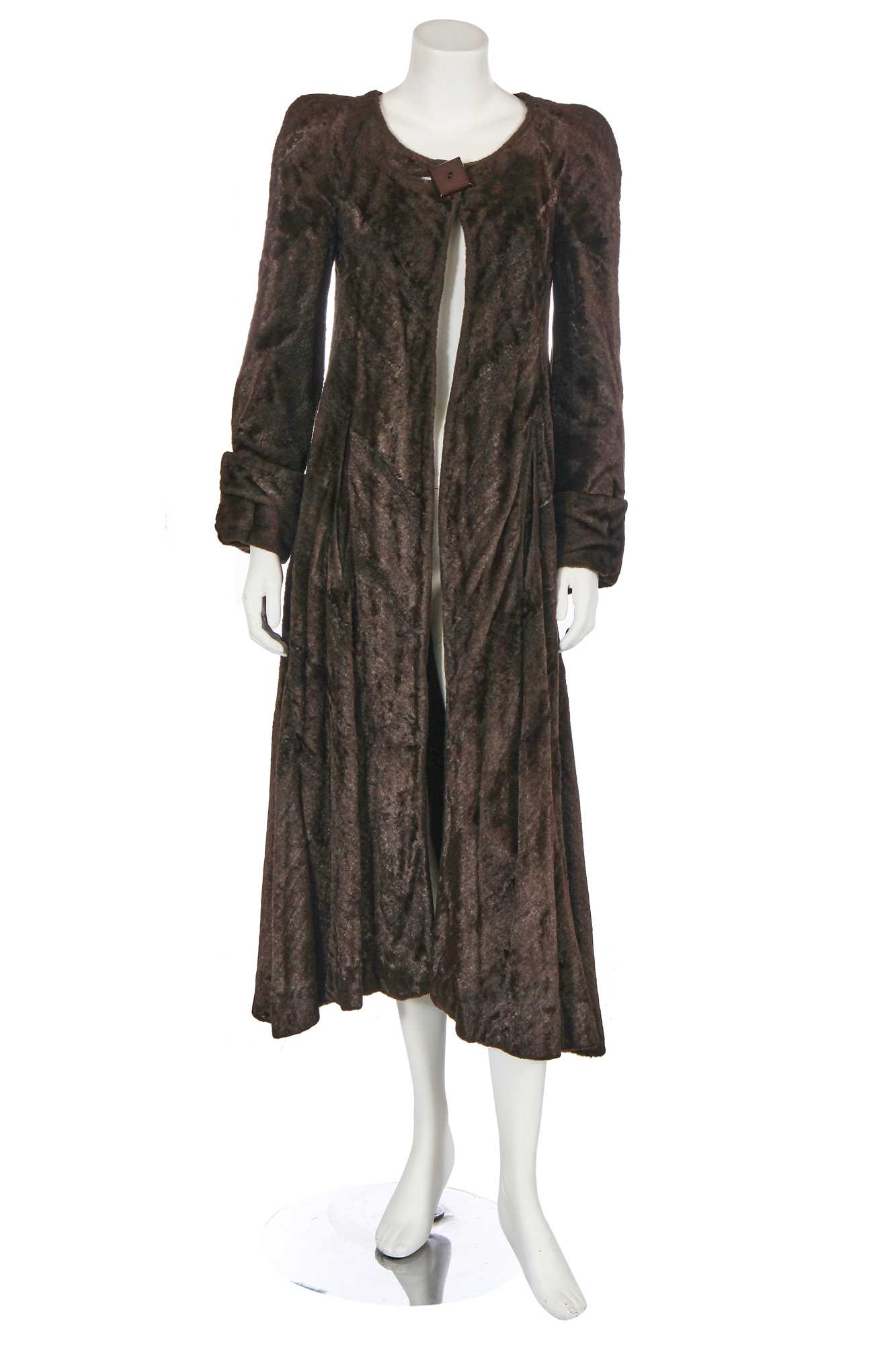 Lot 142 - A Biba chocolate brown faux fur coat, circa 1974
