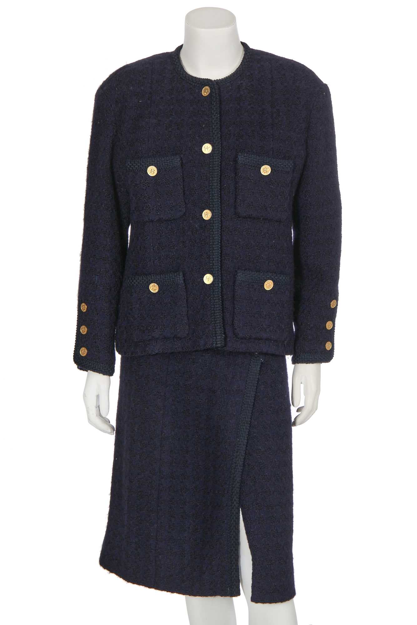Click for high resolution Lot 9 - A Chanel black and midnight blue tweed suit, Autumn-Winter 1985-86