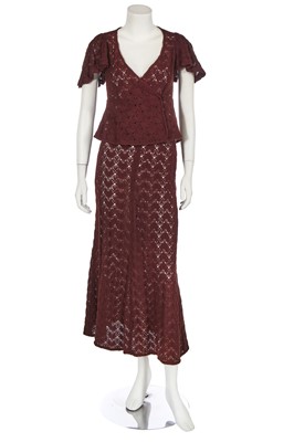 Lot 6 - A Biba brown lace-knit ensemble, circa 1968