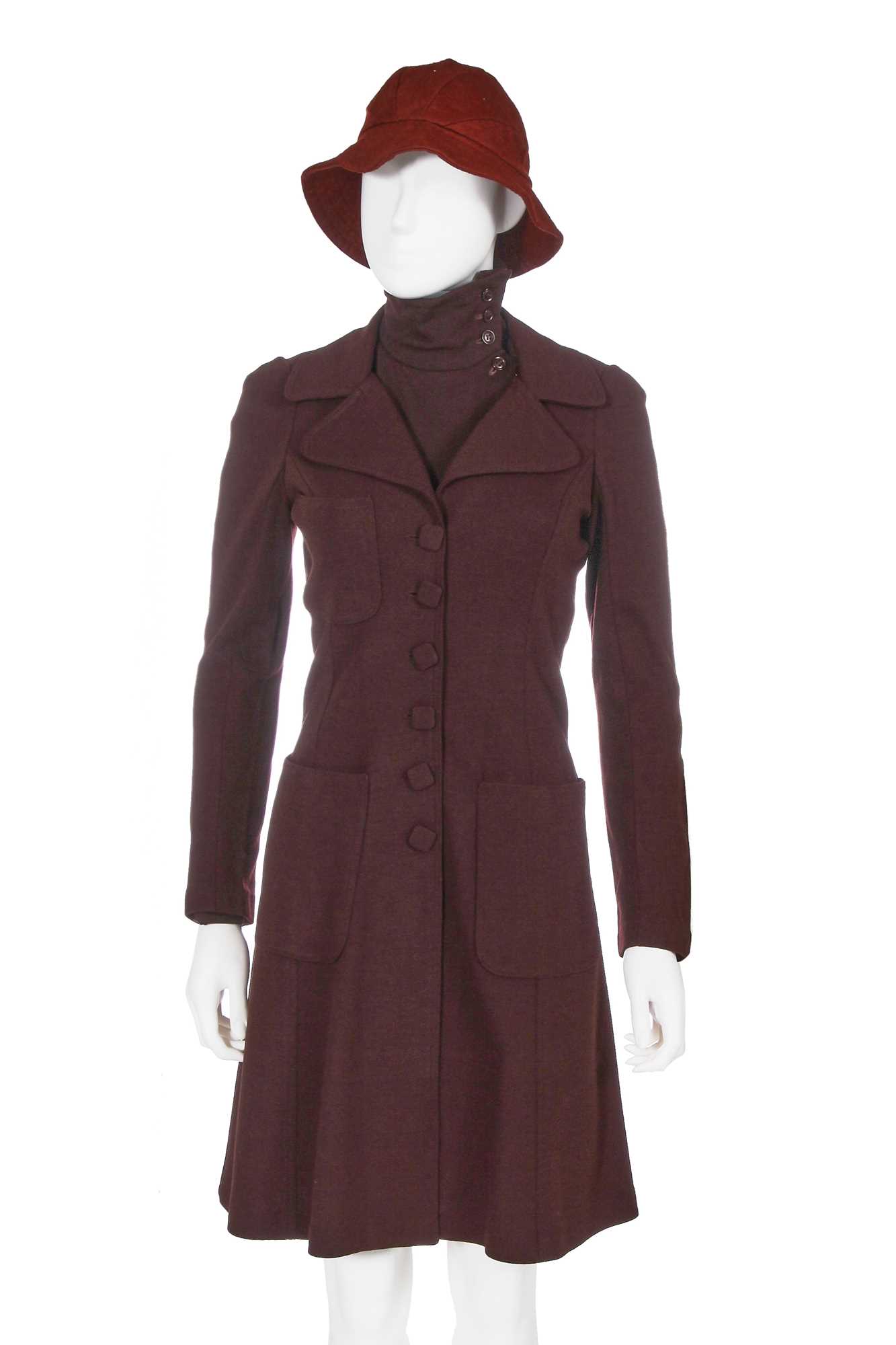 Click for high resolution Lot 12 - A Biba brown wool jersey coat and mini dress, circa 1969