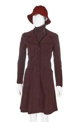 Lot 12 - A Biba brown wool jersey coat and mini dress, circa 1969