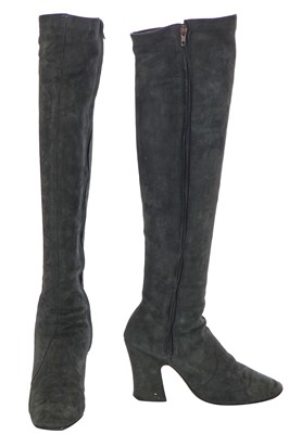 Lot 20 - A pair of Biba grey suede knee-high boots, circa 1970