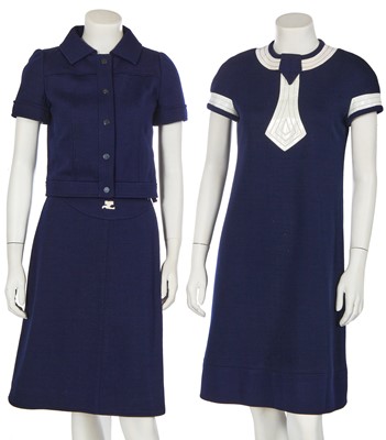 Lot 447 - Two navy wool ensembles by Courrèges and Pierre Cardin, circa 1965-70