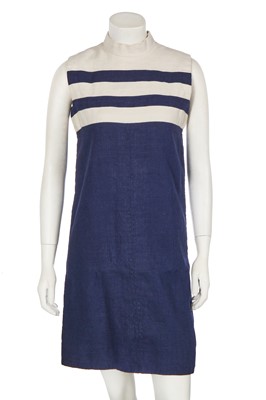 Lot 452 - An Yves Saint Laurent haute couture blue and white linen dress, circa 1966