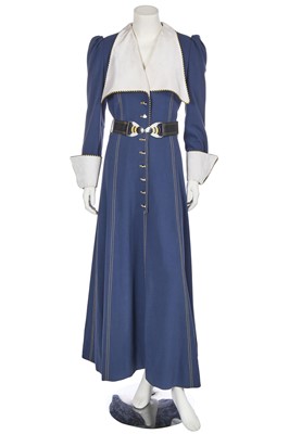 Lot 384 - A Bill Gibb blue moss crêpe 'Bee' dress, Autumn-Winter 1972-73