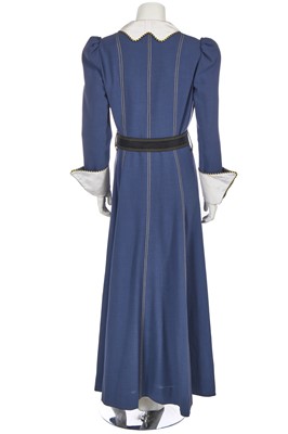 Lot 384 - A Bill Gibb blue moss crêpe 'Bee' dress, Autumn-Winter 1972-73
