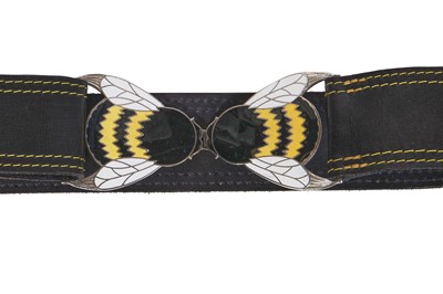 Lot 384 - A Bill Gibb blue moss crêpe 'Bee' dress, Autumn-Winter 1972-73