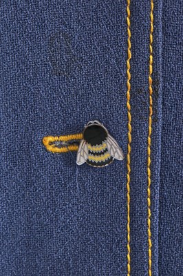 Lot 384 - A Bill Gibb blue moss crêpe 'Bee' dress, Autumn-Winter 1972-73