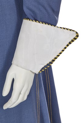 Lot 384 - A Bill Gibb blue moss crêpe 'Bee' dress, Autumn-Winter 1972-73
