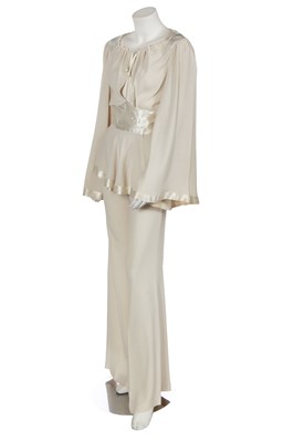 Lot 407 - An Ossie Clark for Radley ivory moss crêpe suit early 1970s