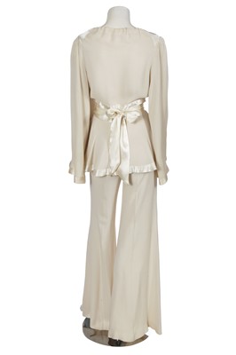 Lot 407 - An Ossie Clark for Radley ivory moss crêpe suit early 1970s