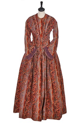 Lot 504 - A rare printed wool nursing day dress, circa 1845