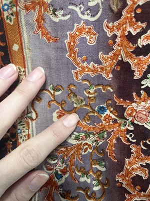 Lot 504 - A rare printed wool nursing day dress, circa 1845