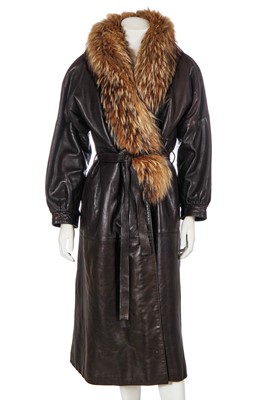 Lot 370 - An Yves Saint Laurent brown leather and fur coat, circa 1980