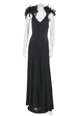 Lot 415 - A Quorum feathered black cloqué evening gown, early 1970s