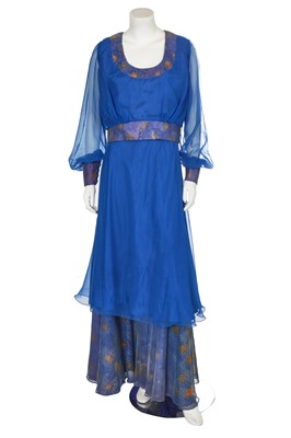 Lot 419 - A Catherine Buckley blue chiffon and lace ensemble, 1970s