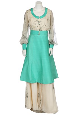 Lot 420 - A Catherine Buckley cream and green chiffon ensemble, 1970s