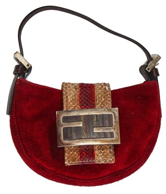 Lot 28 - A Fendi red suede mini croissant handbag, 2000s