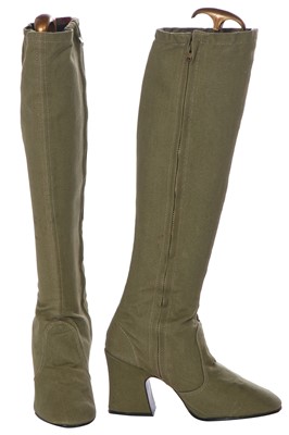 Lot 21 - A pair of Biba beige canvas boots, circa 1970