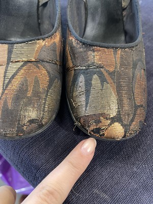 Lot 110 - A pair of Biba lamé wedges, circa 1973