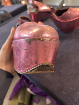 Lot 111 - A rare pair of Biba metallic pink leather platform heels, circa 1970