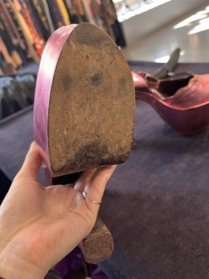 Lot 111 - A rare pair of Biba metallic pink leather platform heels, circa 1970