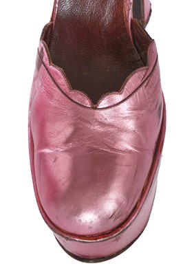 Lot 111 - A rare pair of Biba metallic pink leather platform heels, circa 1970