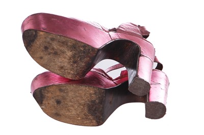 Lot 111 - A rare pair of Biba metallic pink leather platform heels, circa 1970