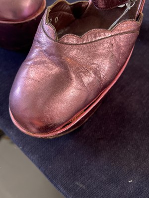Lot 111 - A rare pair of Biba metallic pink leather platform heels, circa 1970